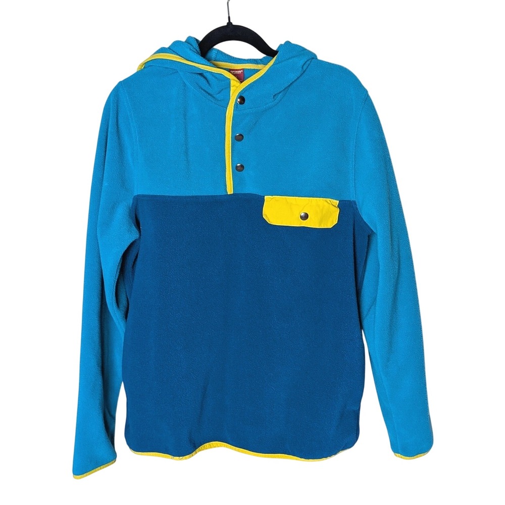 Arizona Jeans Colorblock Fleece Hoodie – Size L – Teal Blue with Yellow Trim